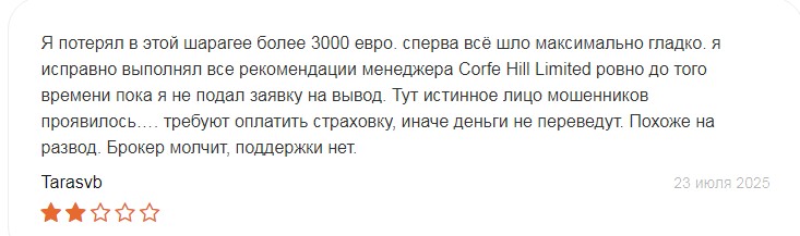 Corfe Hill Limited - Отзыв 2